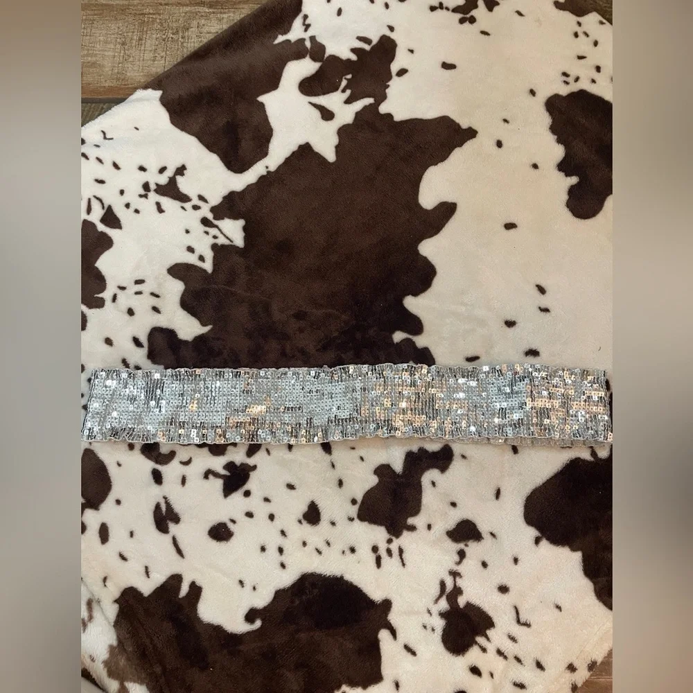 Silver Sequin ruffle elastic vintage 1x belt